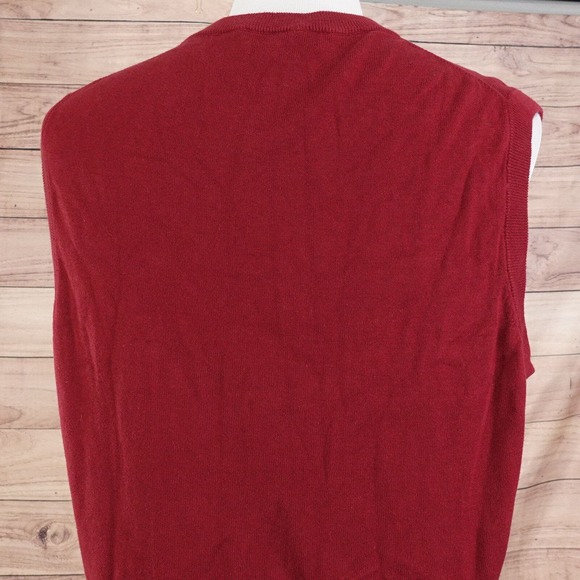VINTAGE ROUNDTREE & YORKE SLEEVELESS RED ARGYLE COTTON SWEATER VEST SIZE L LARGE - Picture 4 of 5
